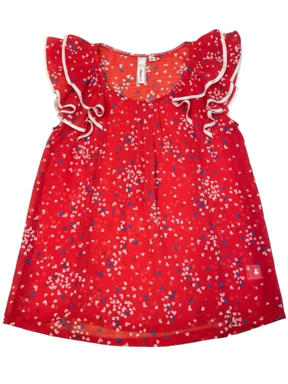 Robin K Red Heart Print Ruffle Tank Top NWOT